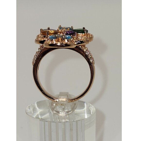 .925 Sterling Silver/Rose Gold Amethyst/Garnet/Citrine/Topaz/Diopside Ring Sz 8 - Picture 5 of 8